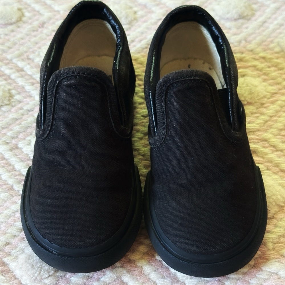 Vans - Black Canvas Slip-On Sneakers with Elastic Panels Toddler Size 7